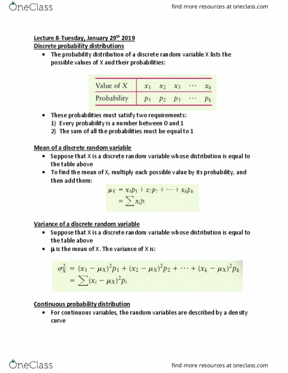 BUEC 232 Lecture Notes - Lecture 8: Random Variable, Normal Distribution cover image