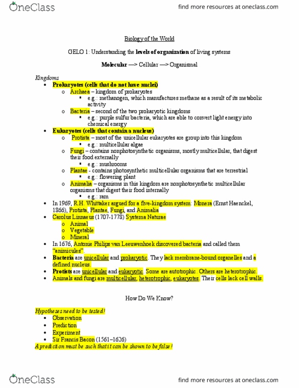 BIOL 010 Lecture Notes - Lecture 1: Purple Sulfur Bacteria, Francis Bacon, Carl Linnaeus thumbnail