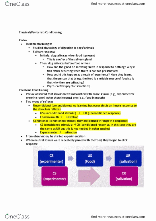 PSYC214 Lecture Notes - Lecture 2: Salivary Gland, Classical Conditioning, Little Albert Experiment thumbnail