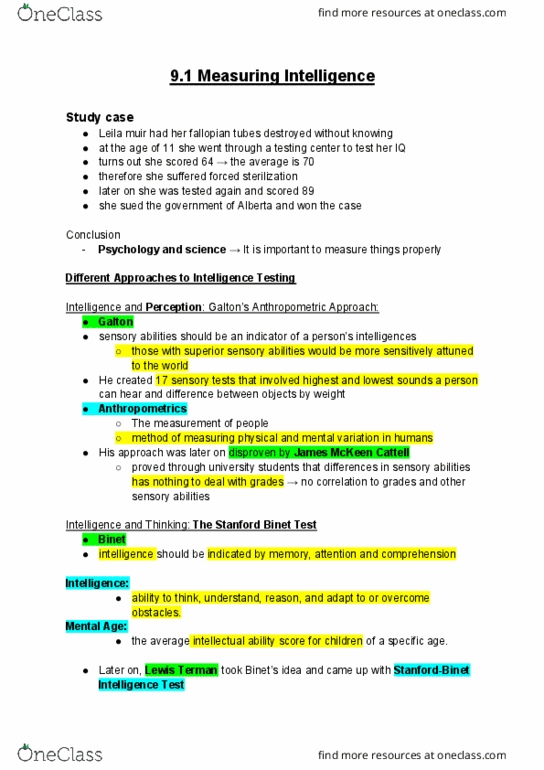 PSYA02H3 Chapter 9.1: PSYA02H3 Chapter 9.: Chapter 9 Intelligence Testing thumbnail