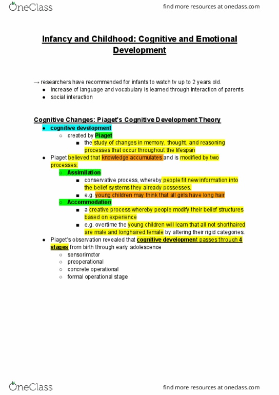 PSYA02H3 Chapter Notes - Chapter 10.2: Cognitive Development, Object Permanence, Longitudinal Study thumbnail