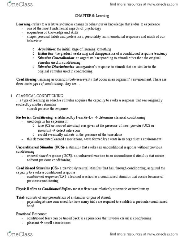 PS102 Chapter Notes - Chapter 6: Operant Conditioning Chamber, Immunosuppression, B. F. Skinner thumbnail