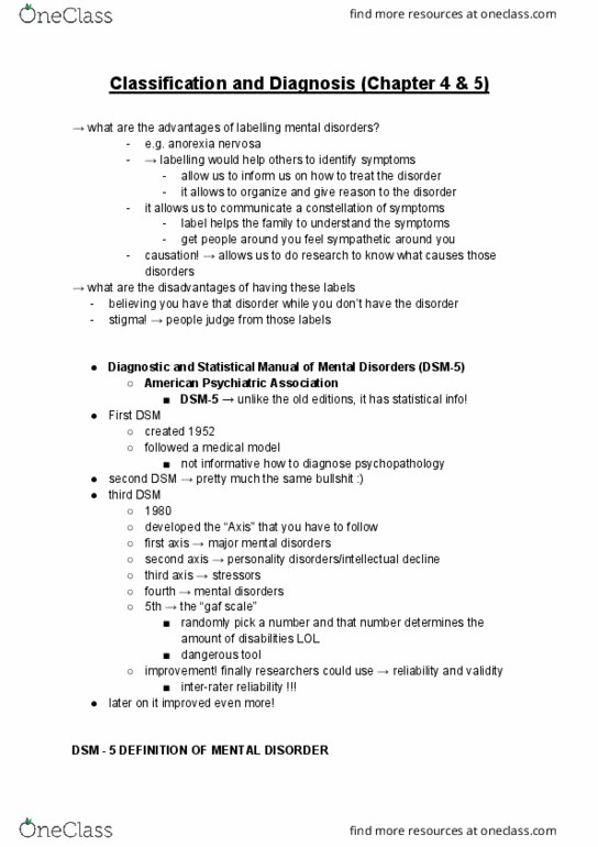 PSYB32H3 Lecture Notes - Lecture 4: American Psychiatric Association, Anorexia Nervosa, Inter-Rater Reliability thumbnail