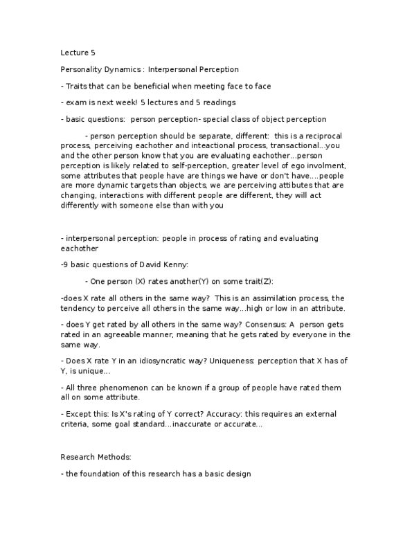 PSYC35H3 Lecture Notes - Total Variation, Interpersonal Perception, Extraversion And Introversion thumbnail