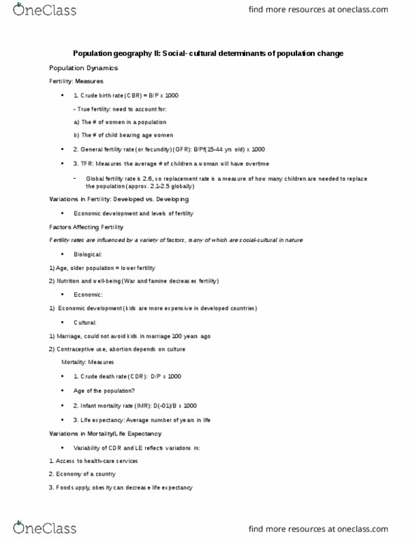 GEOG 1HA3 Lecture Notes - Natural Disaster, Mortality Rate, Population Geography thumbnail