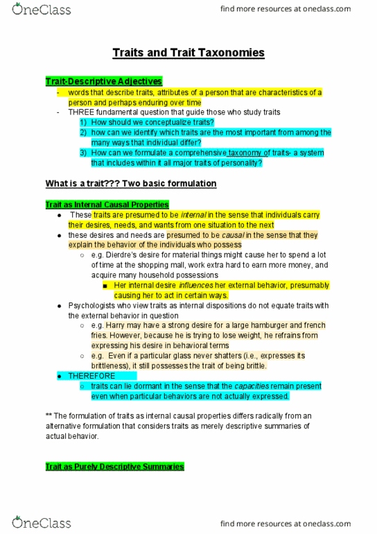 PSYB30H3 Chapter Notes - Chapter 3: French Fries, Trait Theory, Domineering thumbnail