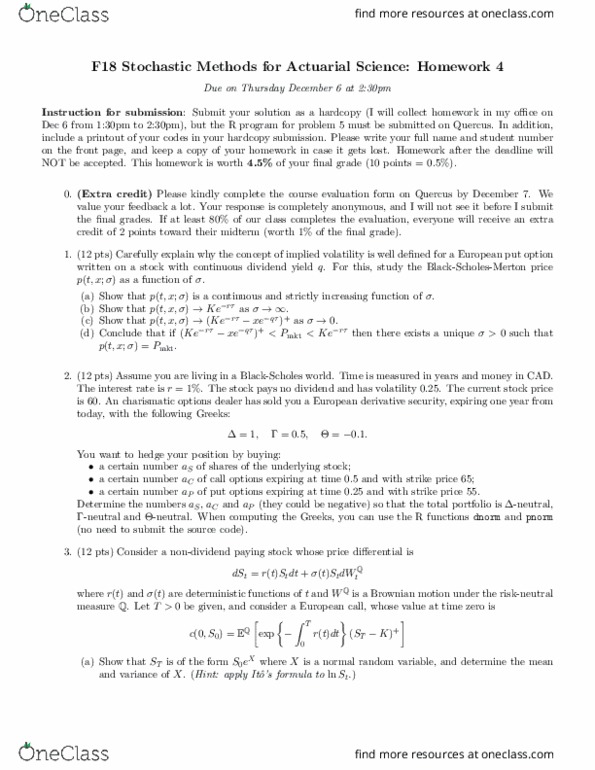 ACT460H1 Lecture Notes - Lecture 10: Implied Volatility, Dividend Yield, Option Style thumbnail