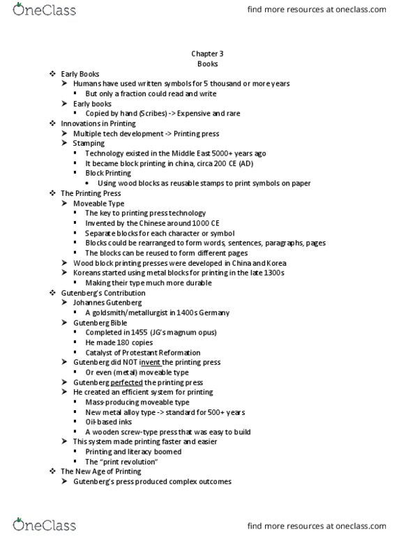 SCOM 2050 Lecture Notes - Lecture 3: Johannes Gutenberg, Gutenberg Bible, Woodblock Printing thumbnail