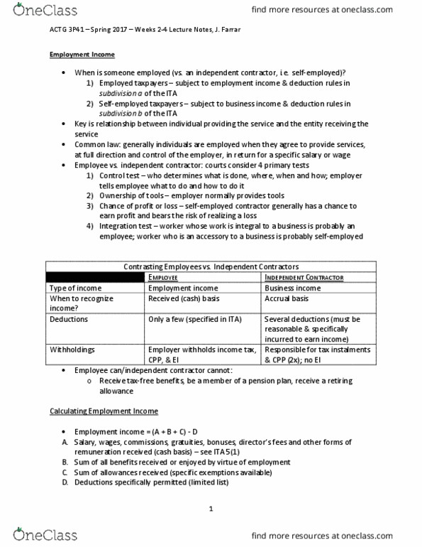 ACTG 3P41 Lecture 2: Week 2 - 4 Notes - Employment Income + Business Income thumbnail