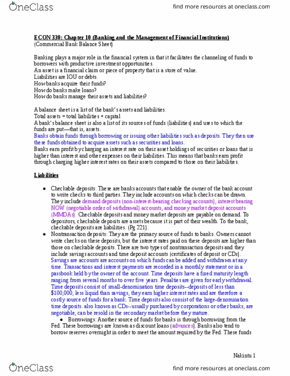 ECON 330 Chapter Notes - Chapter 10: Opportunity Cost, Perfect Sense, Federal Funds Rate thumbnail