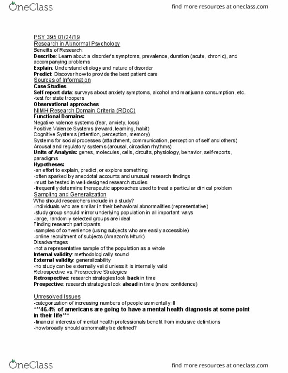 PSY 395 Lecture Notes - Lecture 2: Research Domain Criteria, Circadian Rhythm, External Validity thumbnail