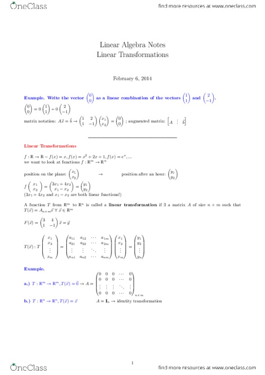 MATH 2331 Lecture Notes - Linear Combination, Linear Map, Row And Column Vectors thumbnail