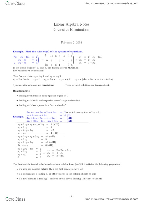 MATH 2331 Lecture Notes - Gaussian Elimination, Row Echelon Form, 32X thumbnail
