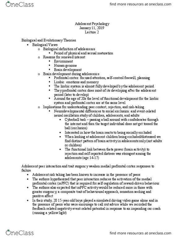 PSYCH 3AB3 Lecture Notes - Lecture 3: Prefrontal Cortex, Neural Oscillation, Surgency thumbnail