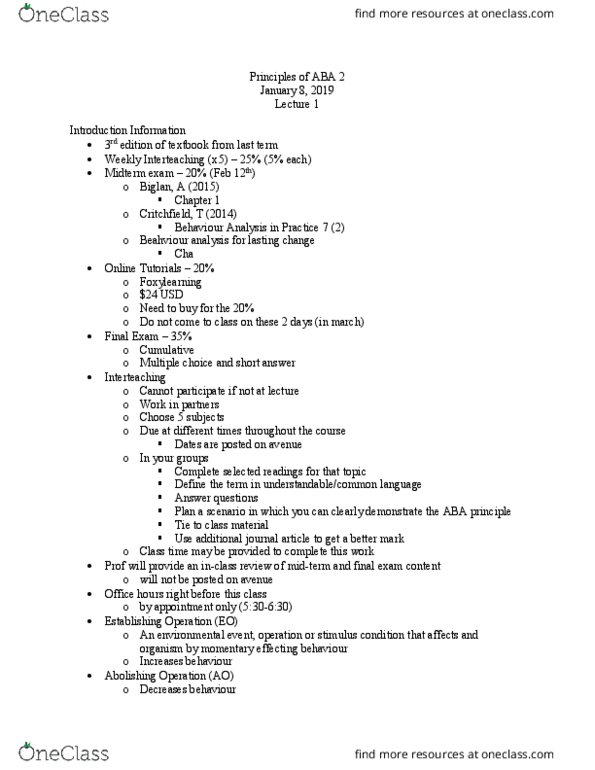 SOCSCI 2UB3 Lecture Notes - Lecture 1: Behaviorism, Multiple Choice, Organism thumbnail