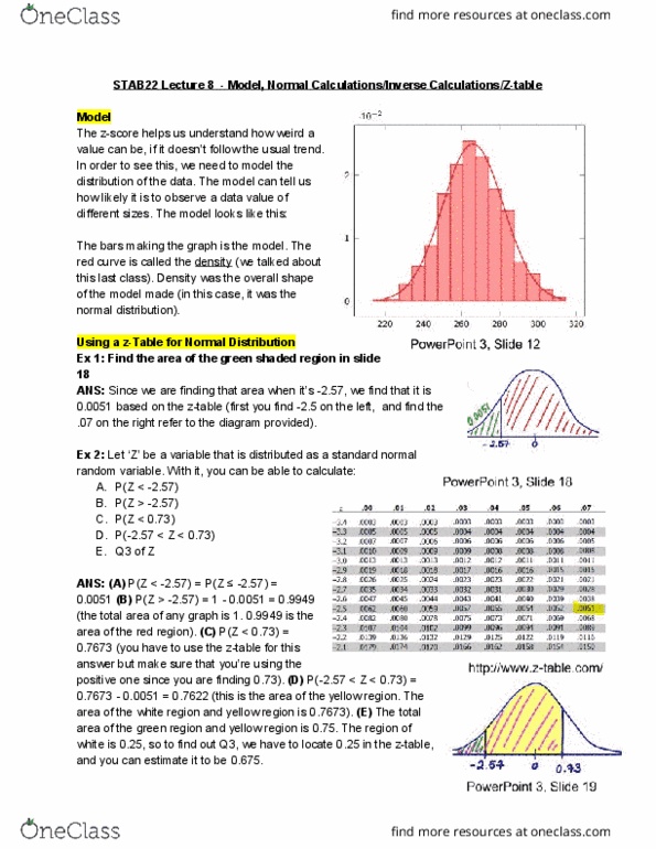 STAB22H3 Lecture 8: Model, Normal Calculations, Inverse Calculations and Z-table cover image