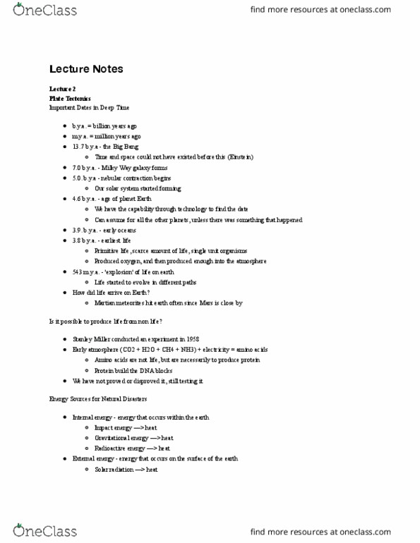 GEOL 303 Lecture Notes - Lecture 2: Martian Meteorite, Stanley Miller, Plate Tectonics thumbnail