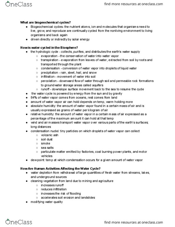 MEA 100 Lecture Notes - Lecture 4: Cloud Condensation Nuclei, Water Cycle, Humidity thumbnail