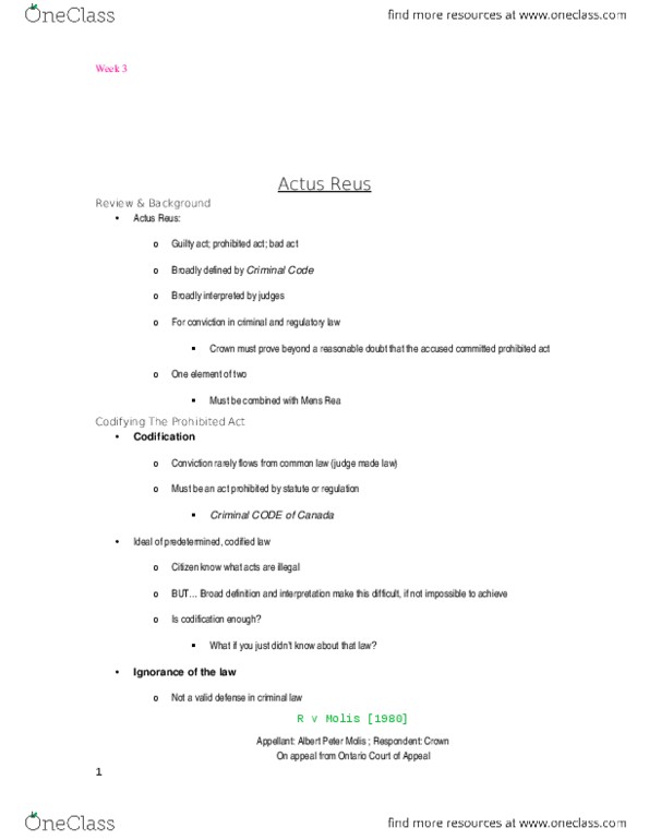 LS202 Lecture Notes - Lecture 3: Actus Reus, Mens Rea thumbnail