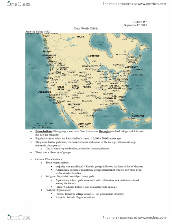 HIST257 Lecture Notes - Paleo-Indians, Encomienda thumbnail