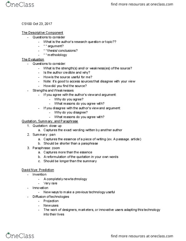 CS100 Lecture Notes - Lecture 5: Phonograph thumbnail