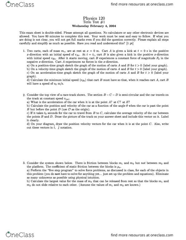 Phys 120 Midterm Physic 120 Midterm 1 Winter 2004 Oneclass Phys 120 Midterm Physic 120 Midterm 1 Winter 2004 Oneclass
