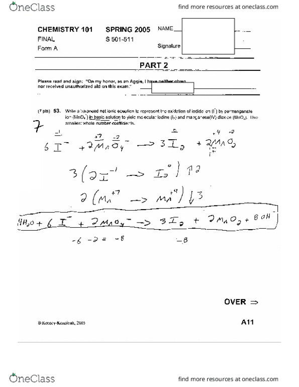 CHEM 101 Final CHEM 101 TAMU Final Exam Spring 2005 OneClass