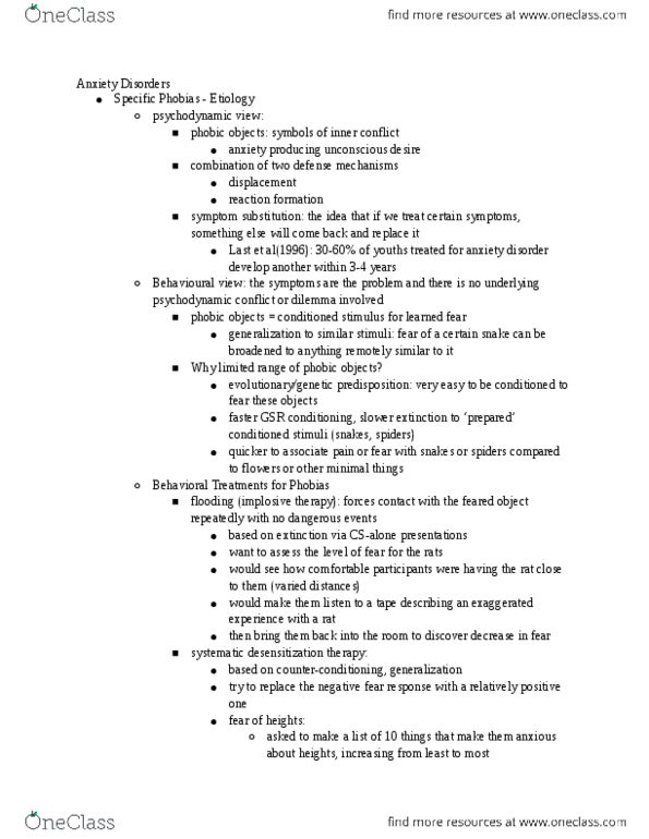 PSYCH 2AP3 Lecture Notes - Anxiety Disorder, Panic Disorder, Venlafaxine thumbnail