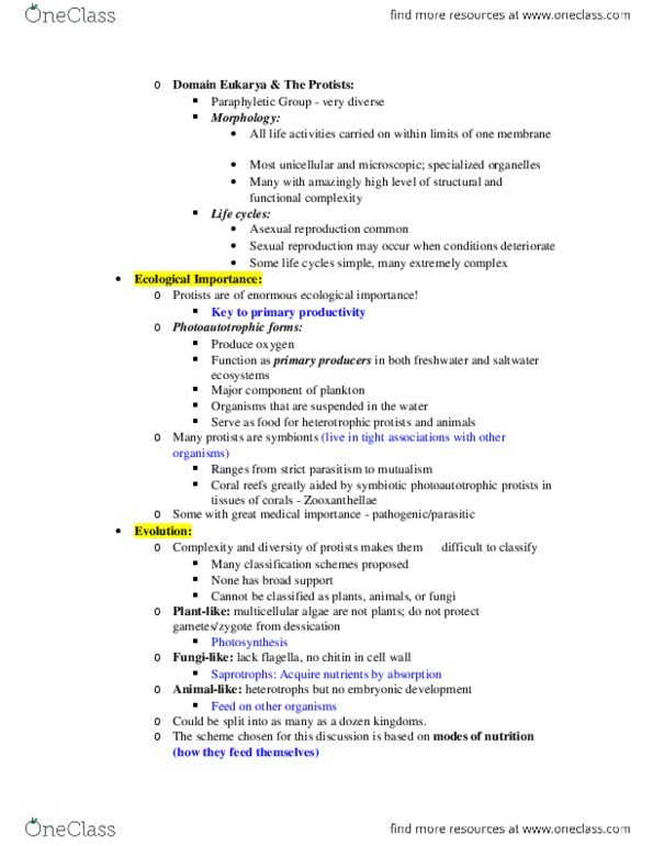 CAS BI 108 Lecture Notes - Apicomplexa, Artemisinin, Ciliate thumbnail