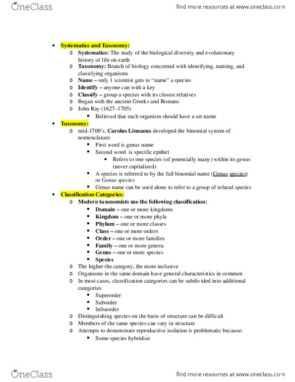 CAS BI 108 Lecture Notes - Synapomorphy, Gangrene, Commensalism thumbnail