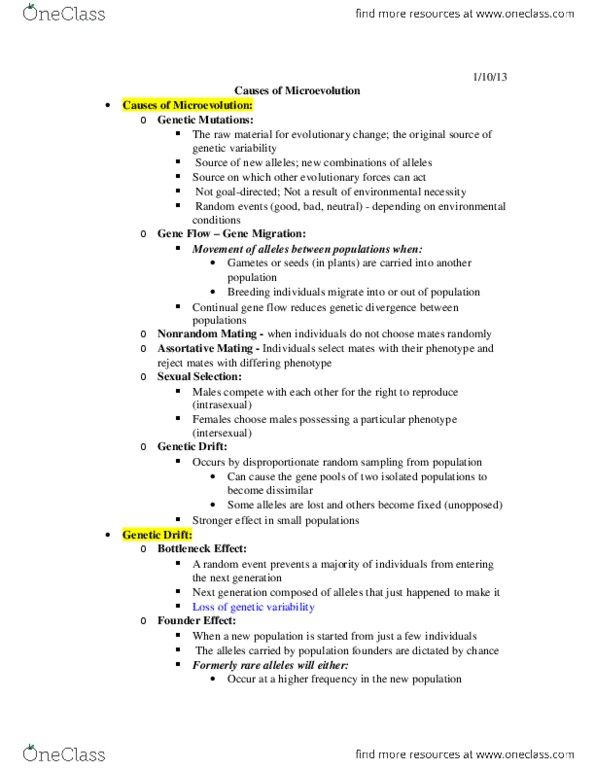 CAS BI 108 Lecture Notes - Cladogenesis, Speciation, Anagenesis thumbnail