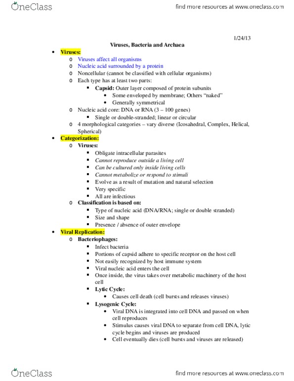 CAS BI 108 Lecture Notes - Scrapie, Archaea, Capsid thumbnail