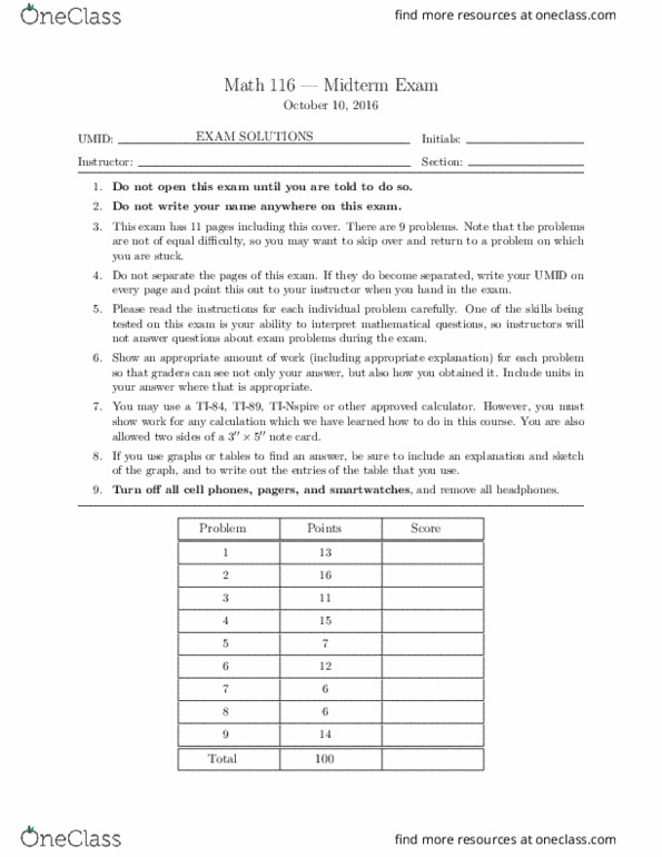 Math 116 Midterm Midterm 1 Fall 2016 Solutions Oneclass Math 116 Midterm Midterm 1 Fall 2016 Solutions Oneclass