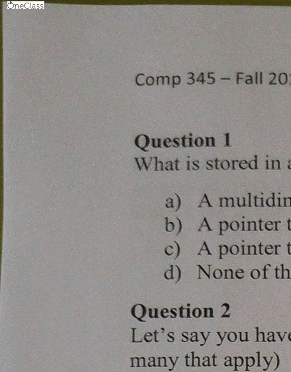 COMP 345 Midterm: COMP 345 Midterm 2017 Fall - OneClass