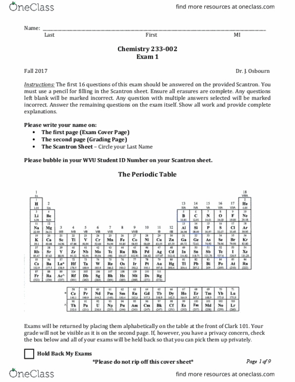 CHEM 233 Midterm: Chemistry 233 Exam 1 Fall 2017 - OneClass