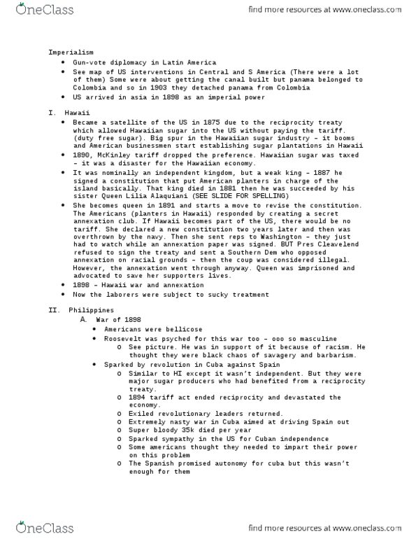 HISTORY 7B Lecture Notes - Mckinley Tariff, Platt Amendment, Waterboarding thumbnail