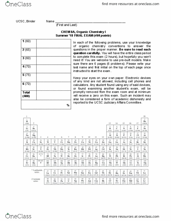 Chem 8a Exam 2 Summer 2018