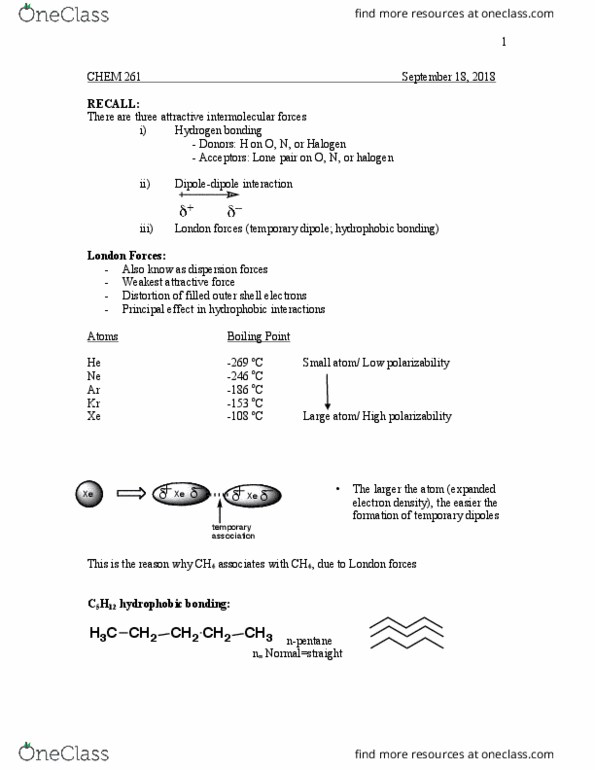 CHEM261 Lecture Notes - Lecture 4: London Dispersion Force, Intermolecular Force, Lone Pair thumbnail