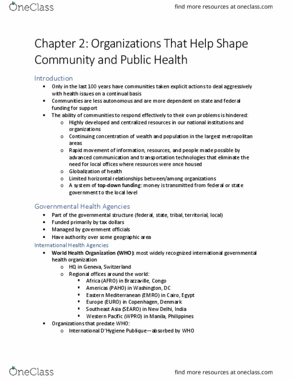 HLT 3381 Chapter 2: Organizations That Help Shape Community and Public Health thumbnail