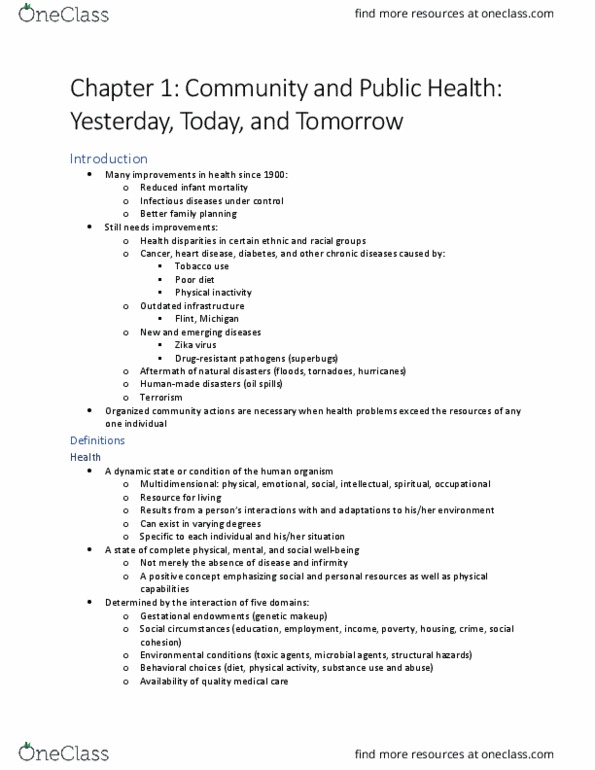 HLT 3381 Chapter 1: Community and Public Health: Yesterday, Today, and Tomorrow thumbnail