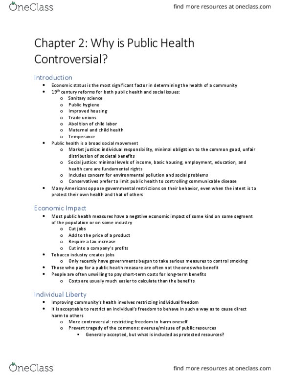 HLT 2320 Chapter 2: Why is Public Health Controversial? thumbnail