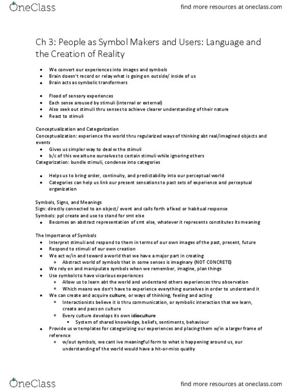 SOCI 240 Chapter 3: People As Symbol Makers and Users thumbnail