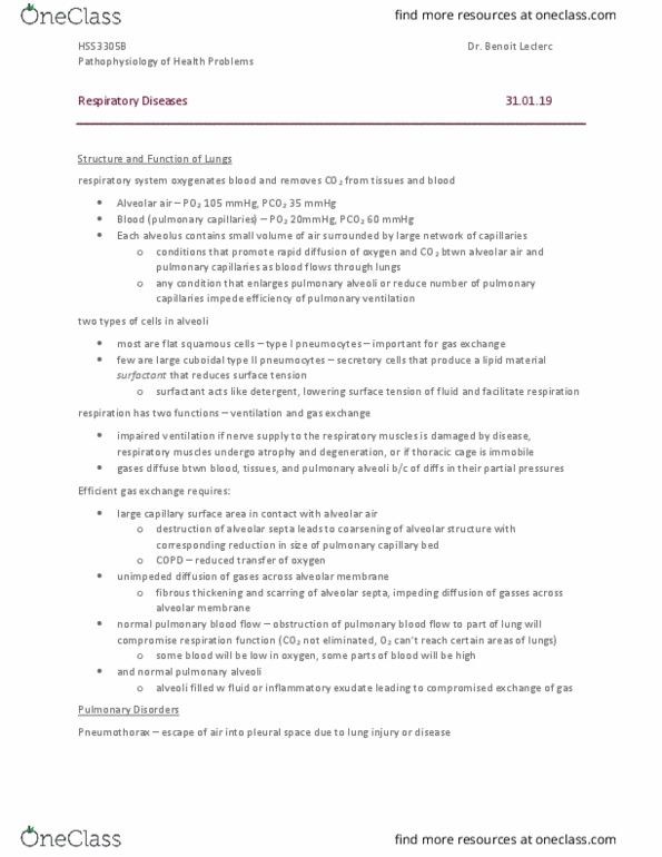 HSS 3305 Lecture Notes - Lecture 8: Breathing, Alveolar Cells, Rib Cage thumbnail