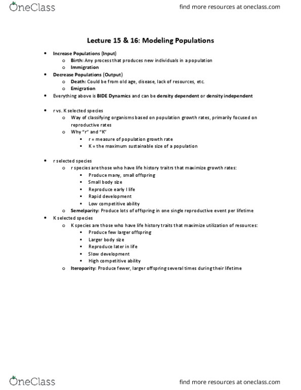 BIOL208 Lecture Notes - Lecture 15: Semelparity And Iteroparity, Life Table, Biotic Component thumbnail