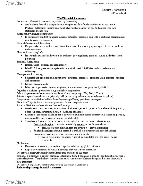 MGT120H5 Chapter Notes - Chapter 1: Cash Flow Statement, Accounts Payable, Retained Earnings thumbnail