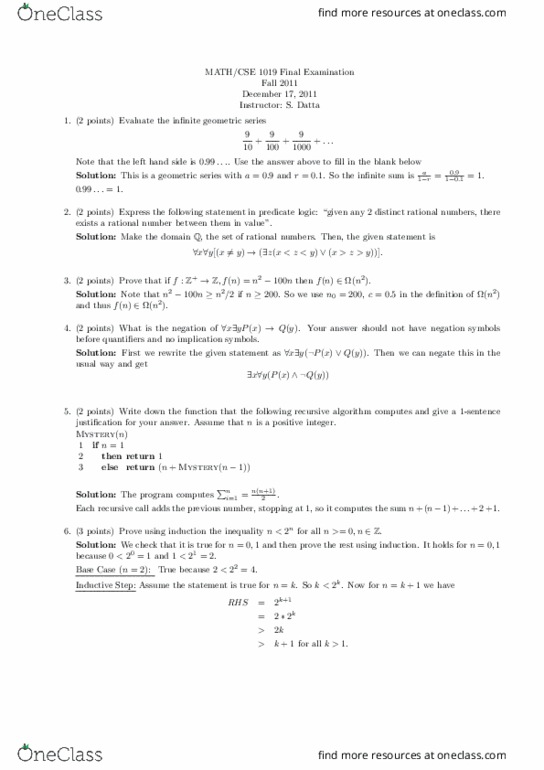 EECS 1019 Final: EECS1019 Sample1019final-sol - OneClass