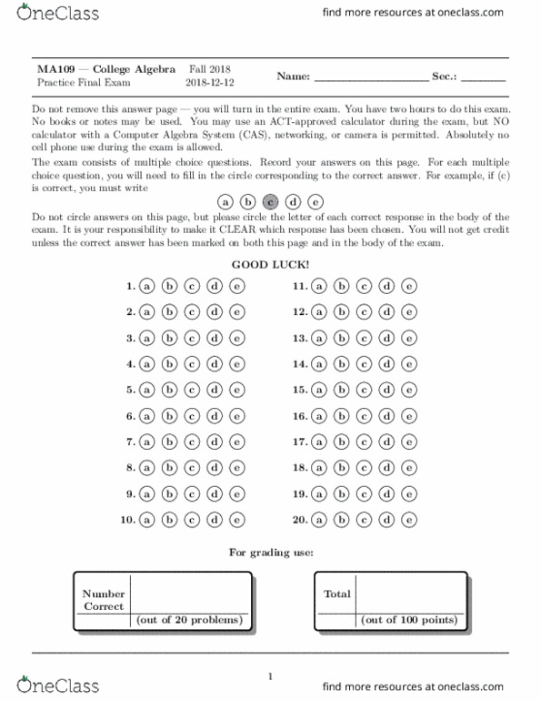 MA 109 Midterm: MA 109 UKY MA109Fall 18 PExam4 - OneClass