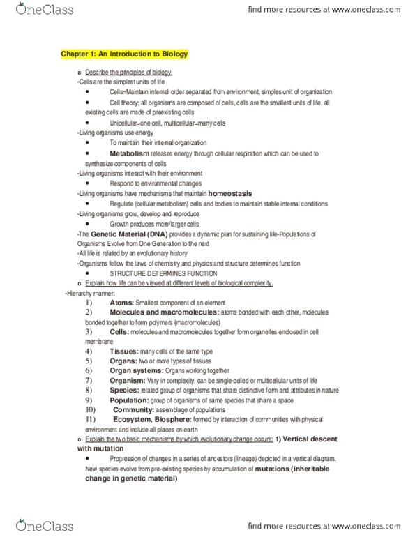 BIOL 102 Chapter Notes - Chapter 1-3: Plant, Organism, Amylopectin thumbnail