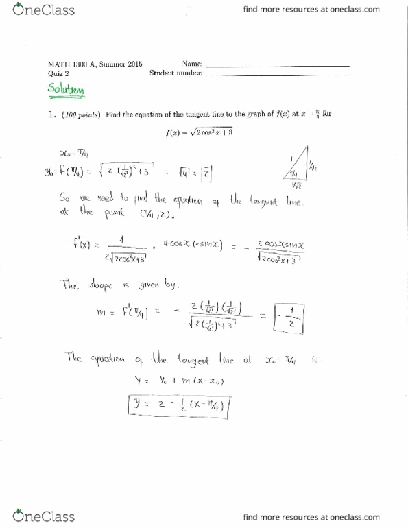 MATH 1300 Quiz MATH 1300 Quiz2solution OneClass