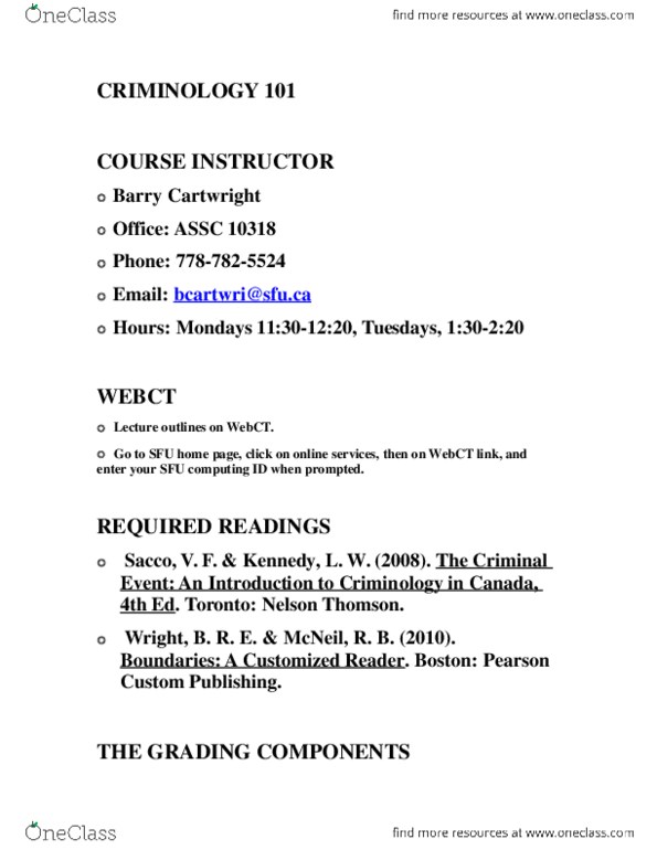 CRIM 101 Lecture Notes - Webct, Term Paper, Duracell thumbnail